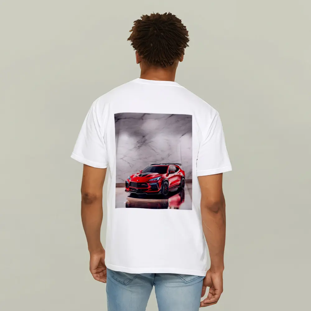 Red Chevrolet Corvette SUV Marble Background – T-Shirts