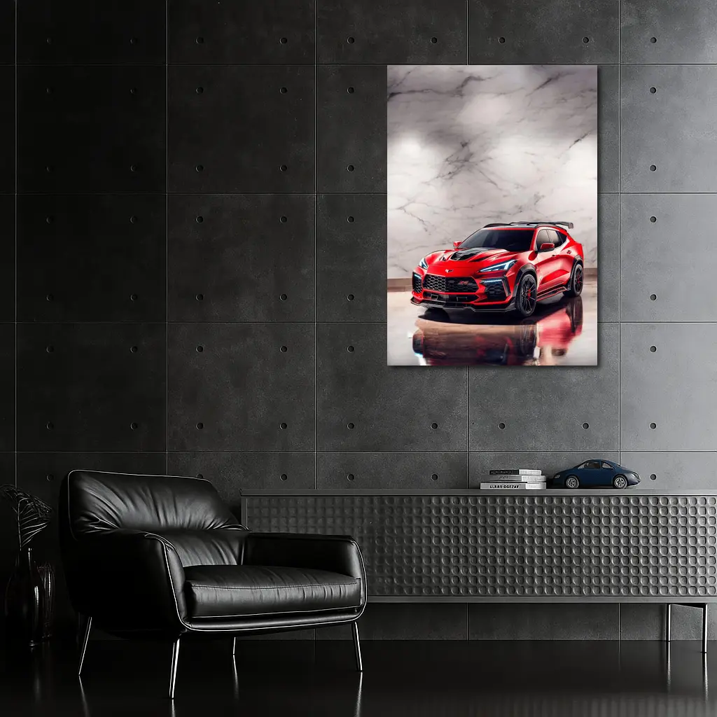 Red Chevrolet Corvette SUV Marble Background – Wall Art