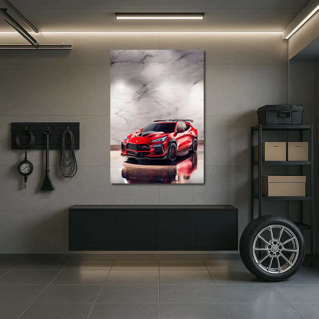 Red Chevrolet Corvette SUV Marble Background – Wall Art