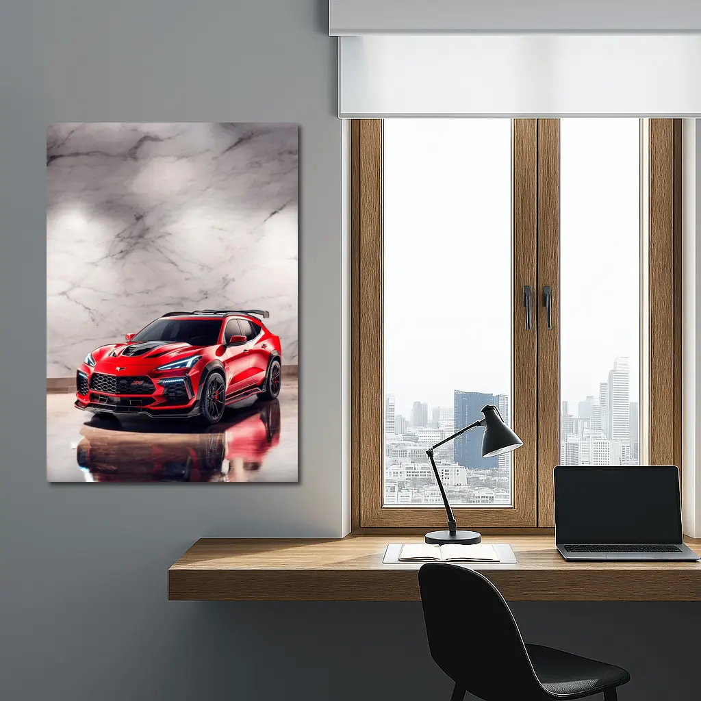 Red Chevrolet Corvette SUV Marble Background – Wall Art
