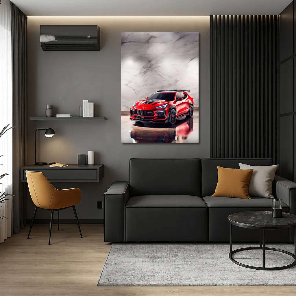 Red Chevrolet Corvette SUV Marble Background – Wall Art