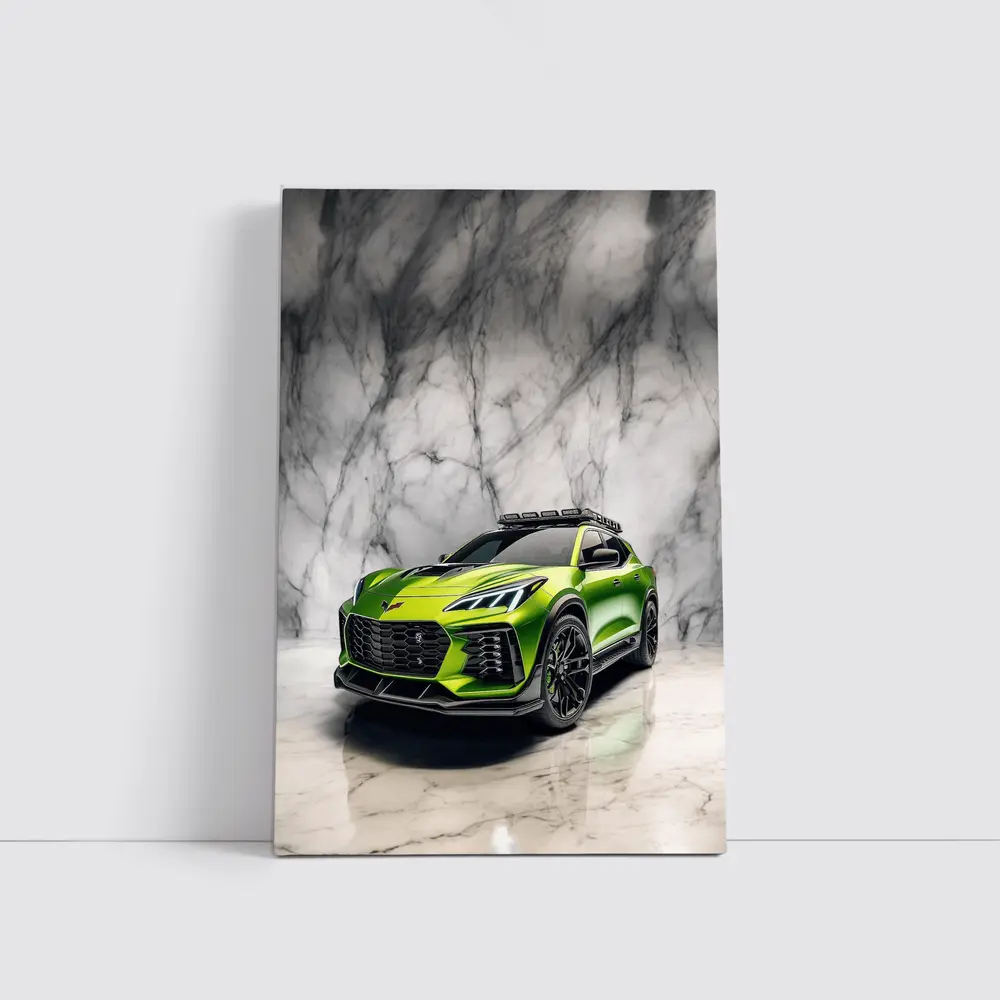 Green Chevrolet Corvette SUV Marble Background – Wall Art