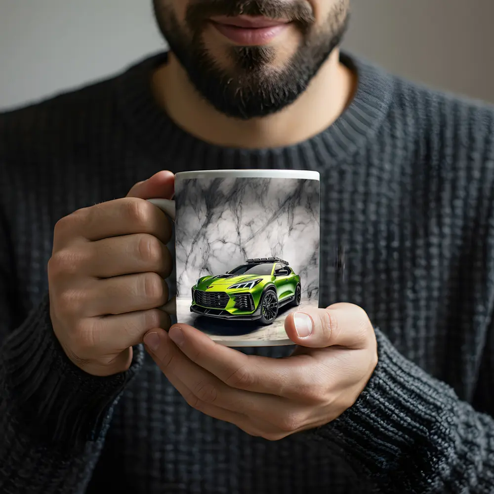 Green Chevrolet Corvette SUV Marble Background – Mugs