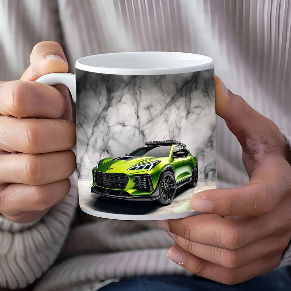 Green Chevrolet Corvette SUV Marble Background – Mugs