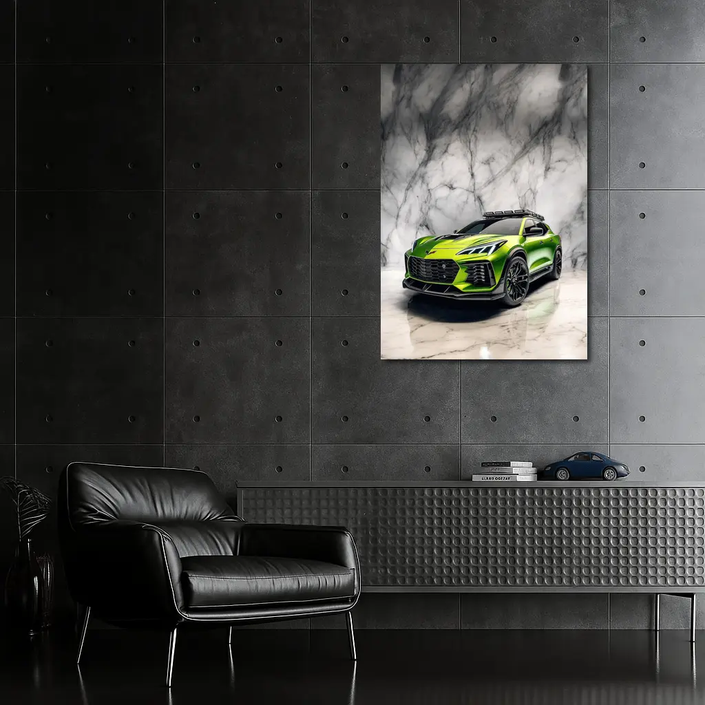 Green Chevrolet Corvette SUV Marble Background – Wall Art