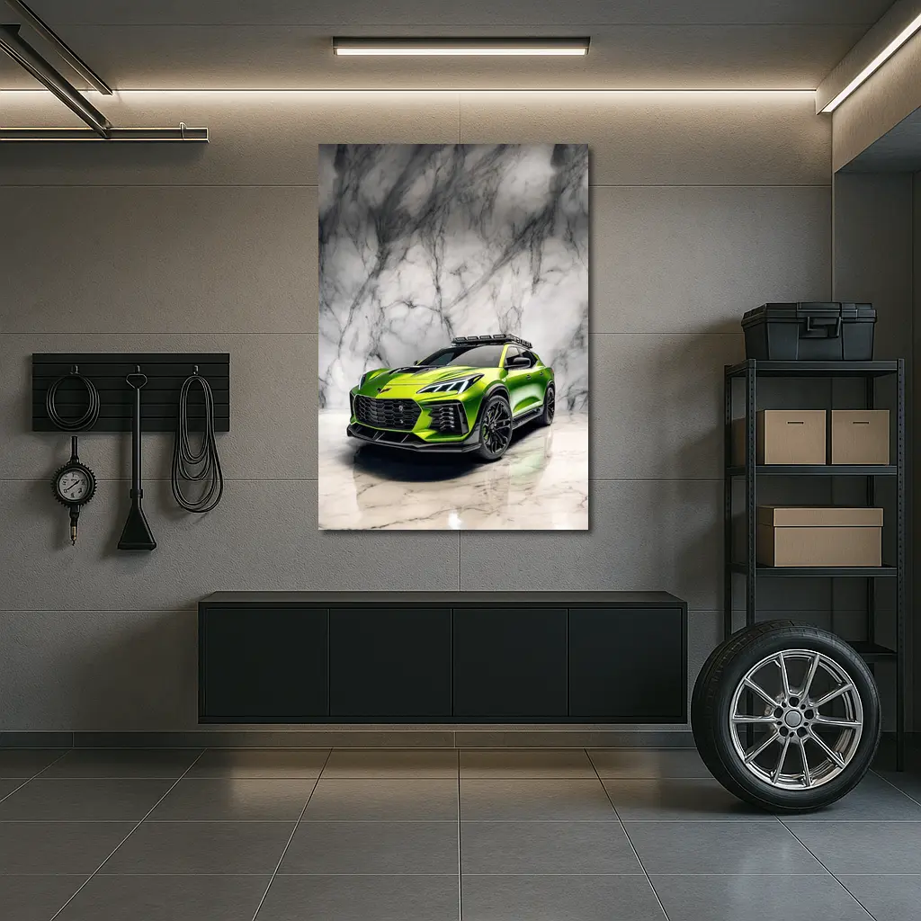 Green Chevrolet Corvette SUV Marble Background – Wall Art