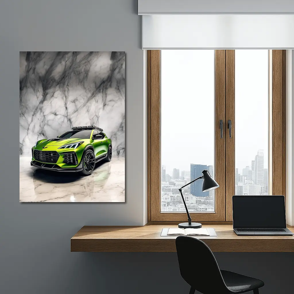Green Chevrolet Corvette SUV Marble Background – Wall Art