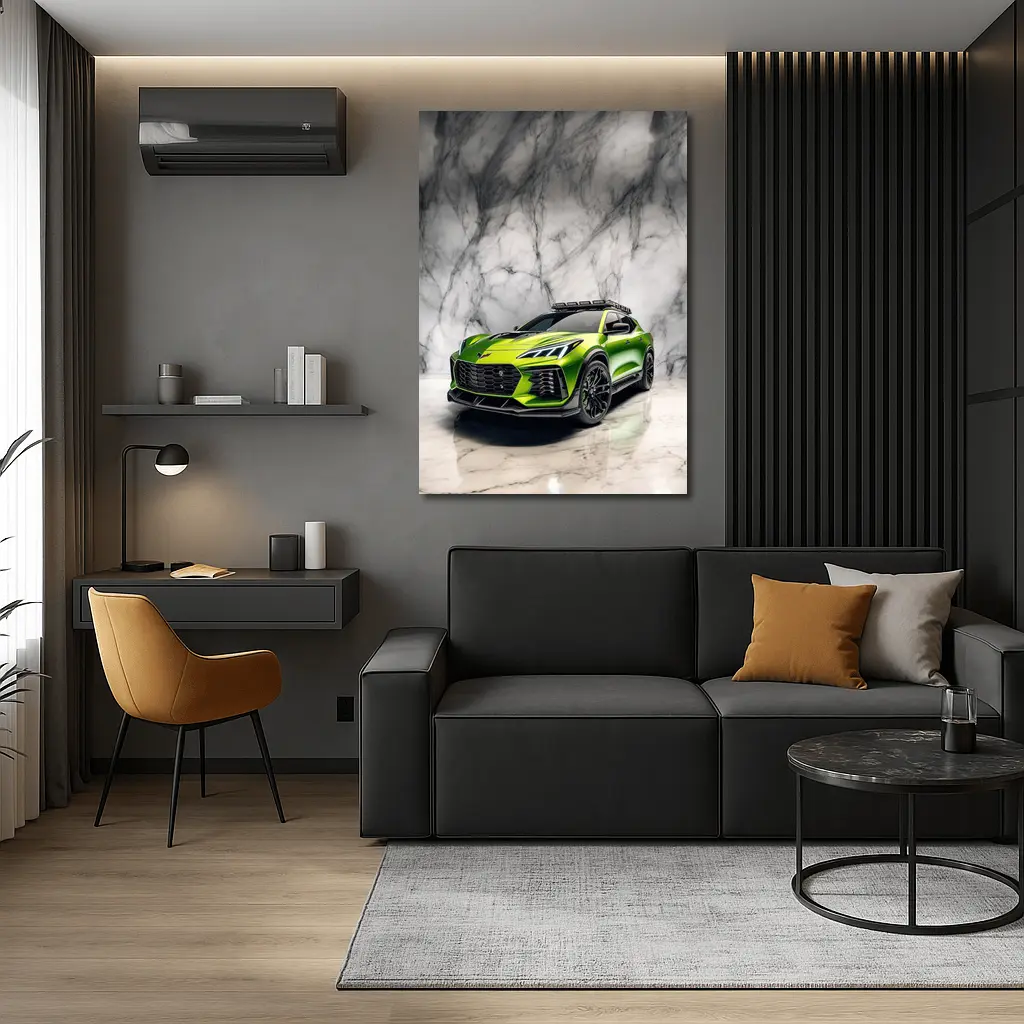 Green Chevrolet Corvette SUV Marble Background – Wall Art