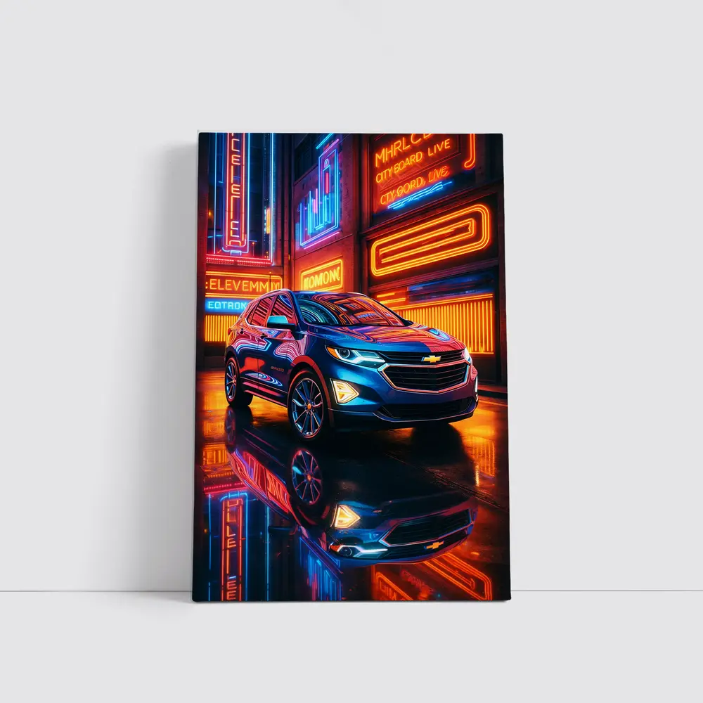 Chevrolet Equinox 2022 Blue SUV Neon City Night – Wall Art