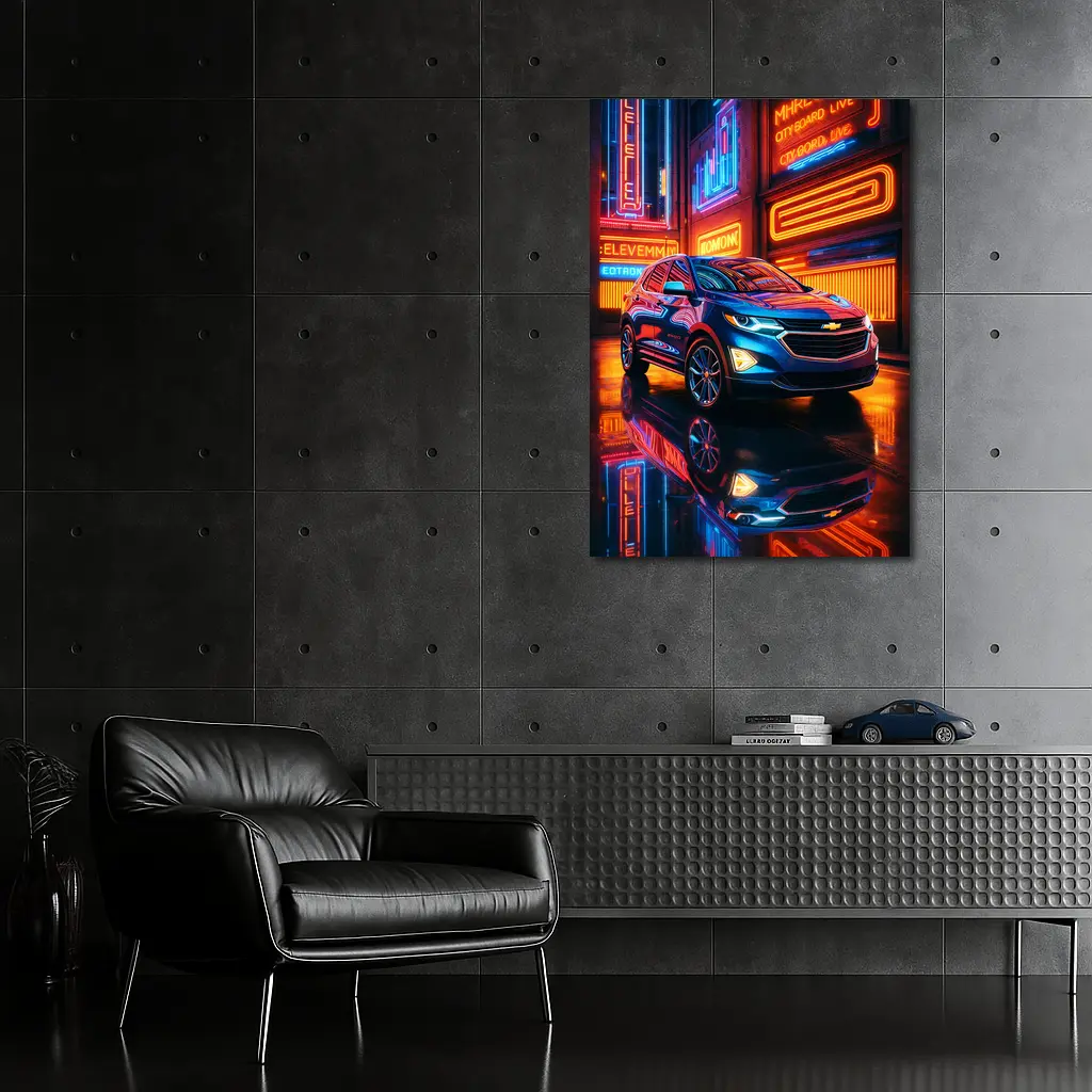 Chevrolet Equinox 2022 Blue SUV Neon City Night – Wall Art