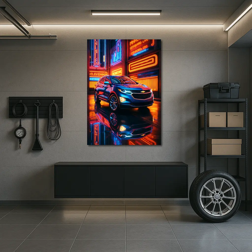 Chevrolet Equinox 2022 Blue SUV Neon City Night – Wall Art