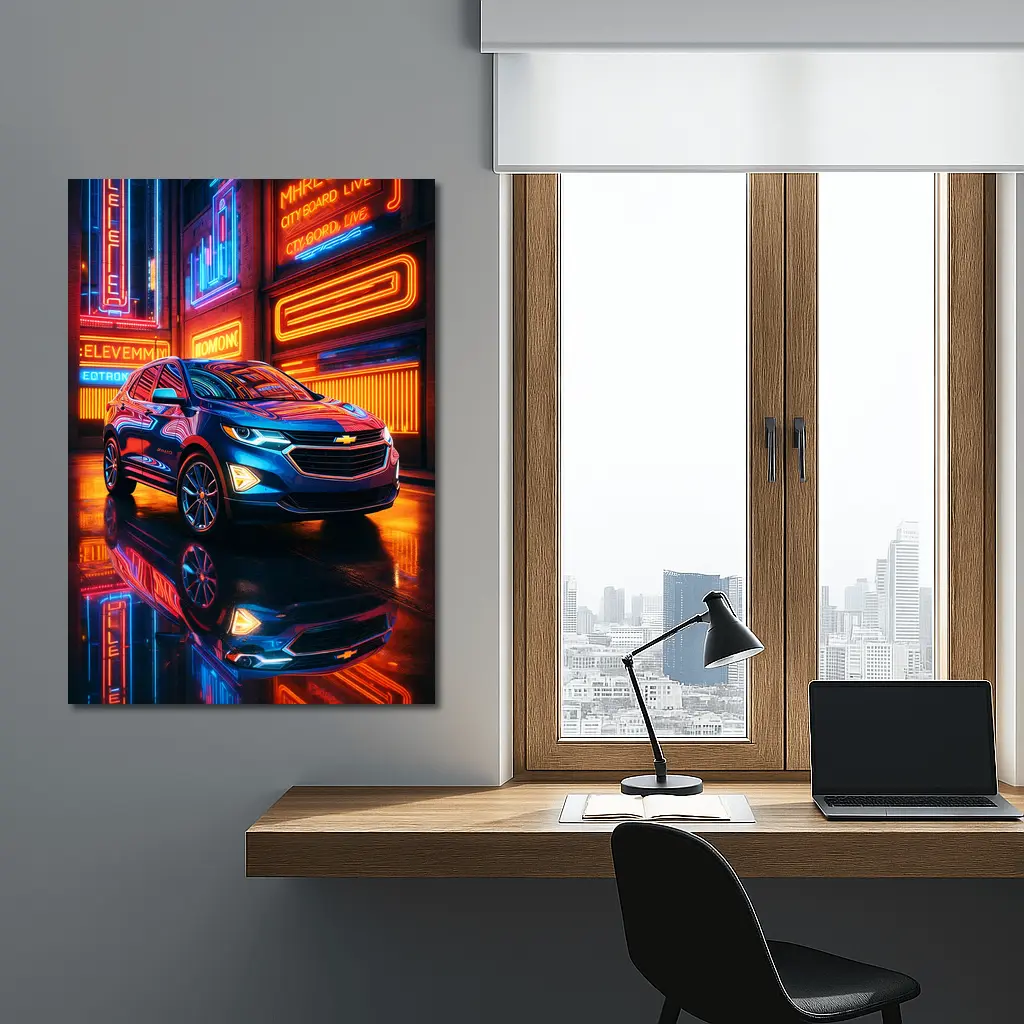 Chevrolet Equinox 2022 Blue SUV Neon City Night – Wall Art