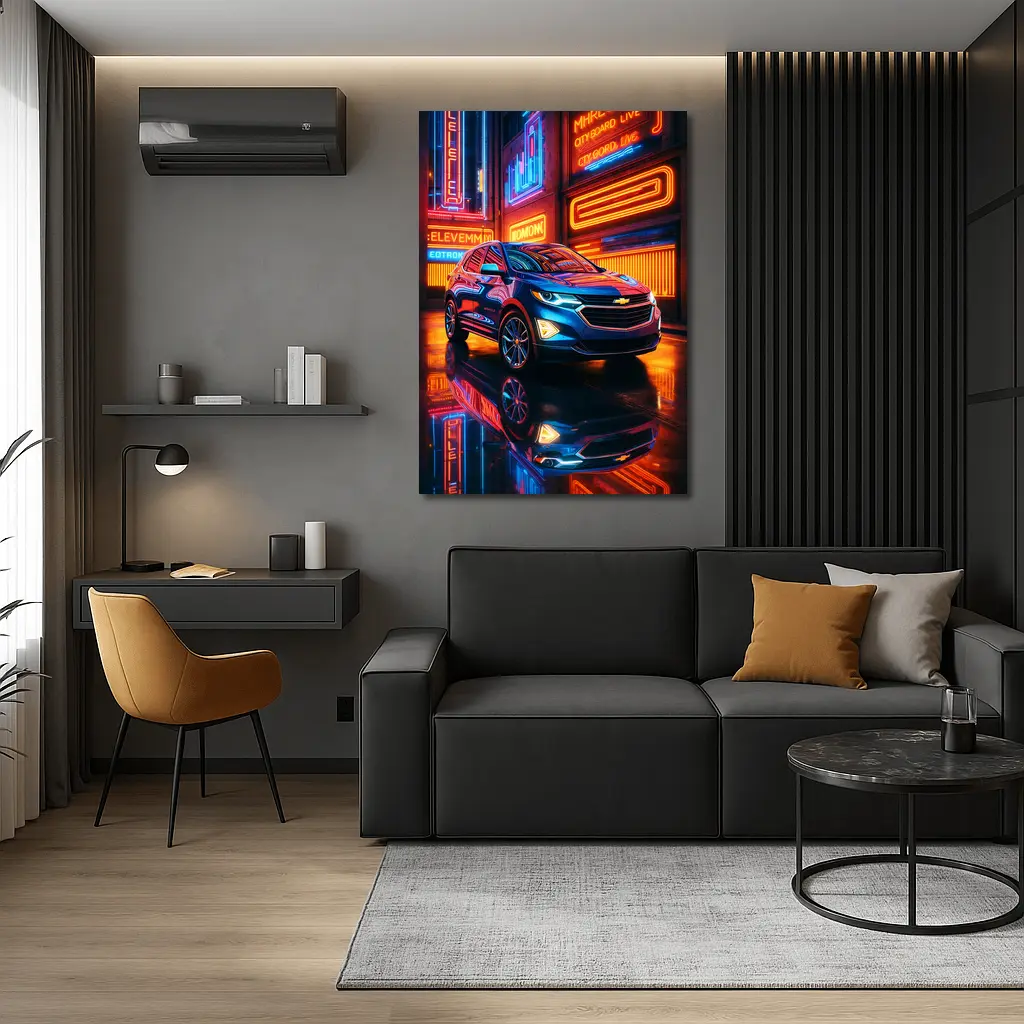 Chevrolet Equinox 2022 Blue SUV Neon City Night – Wall Art