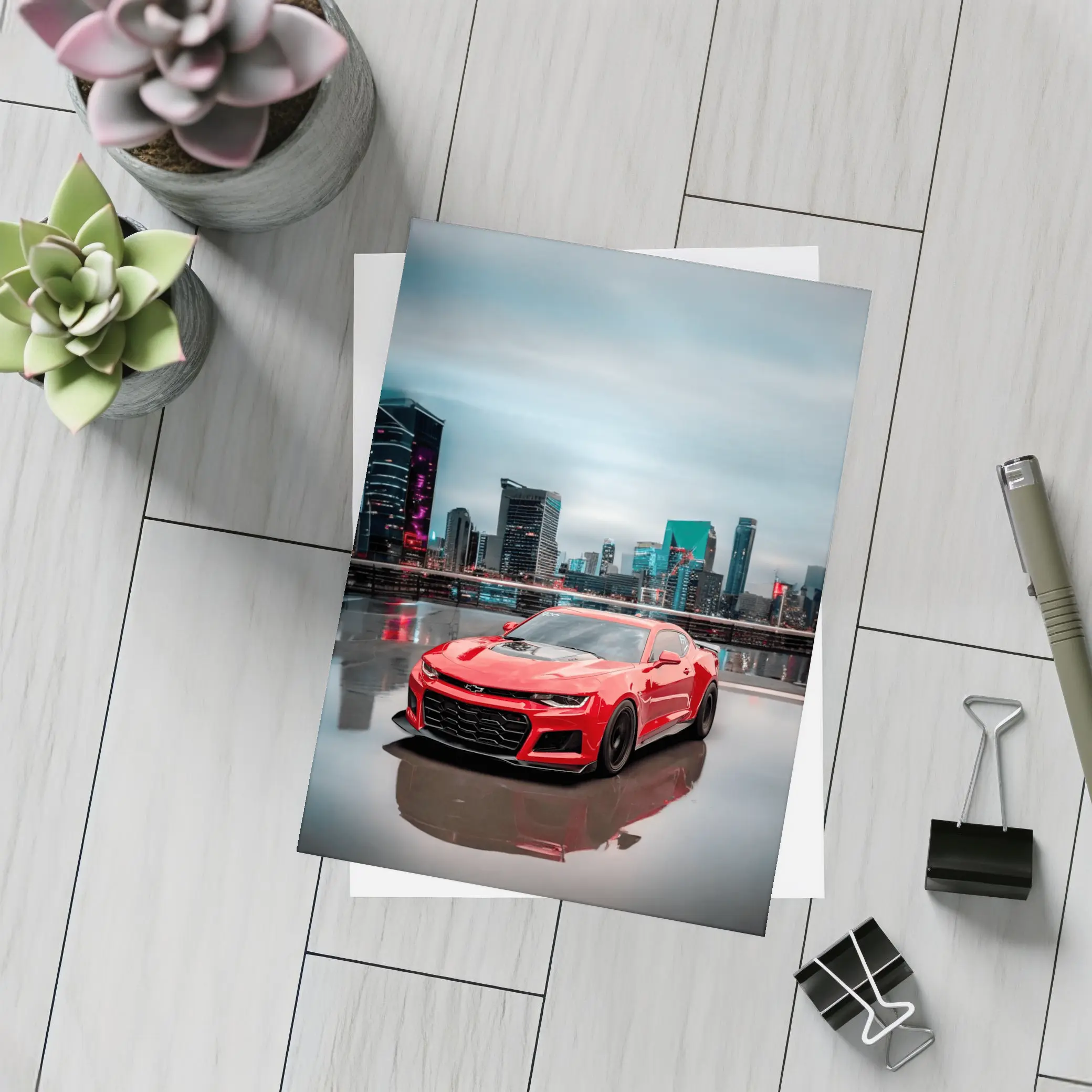 Chevrolet Camaro ZL1 Red City Skyline – Postcards