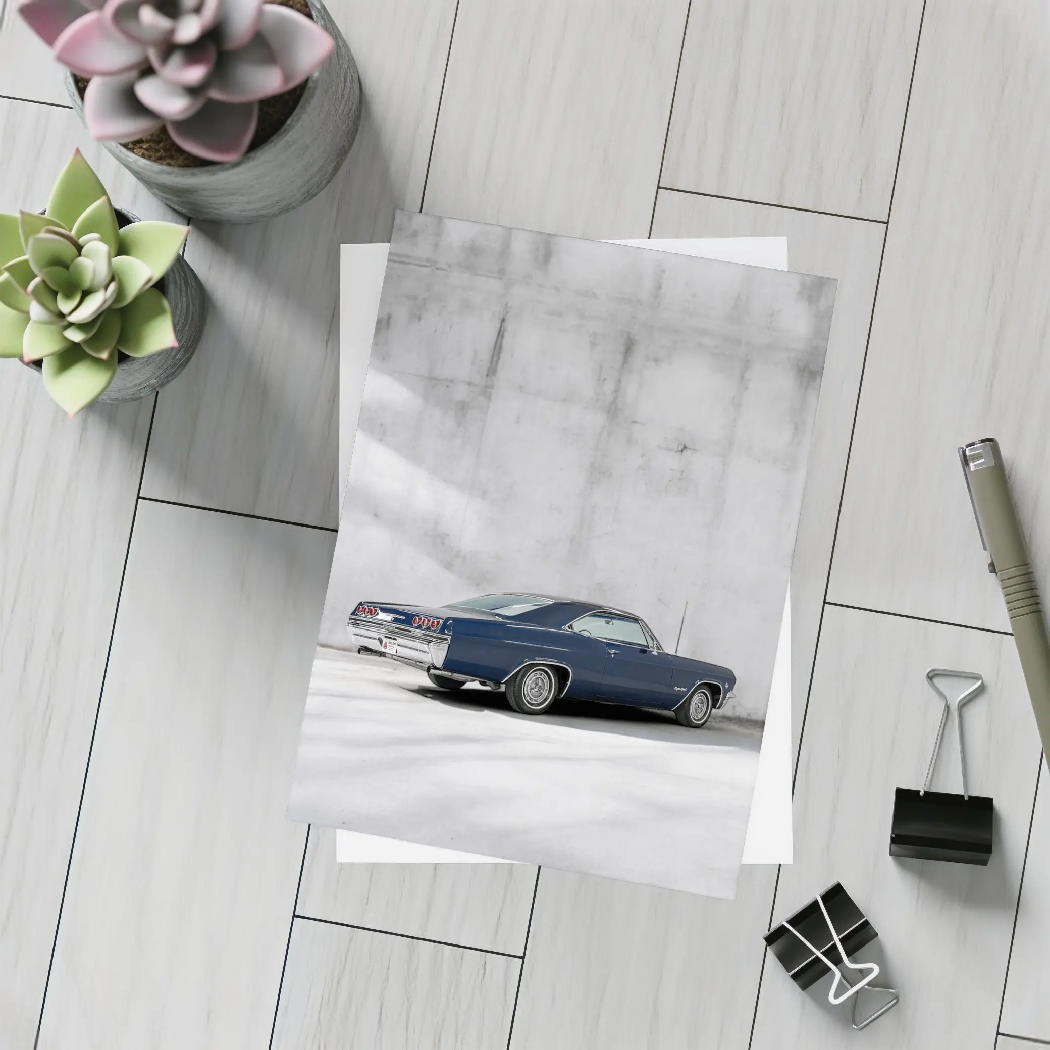 Chevrolet Impala Classic Blue Concrete Wall – Postcards