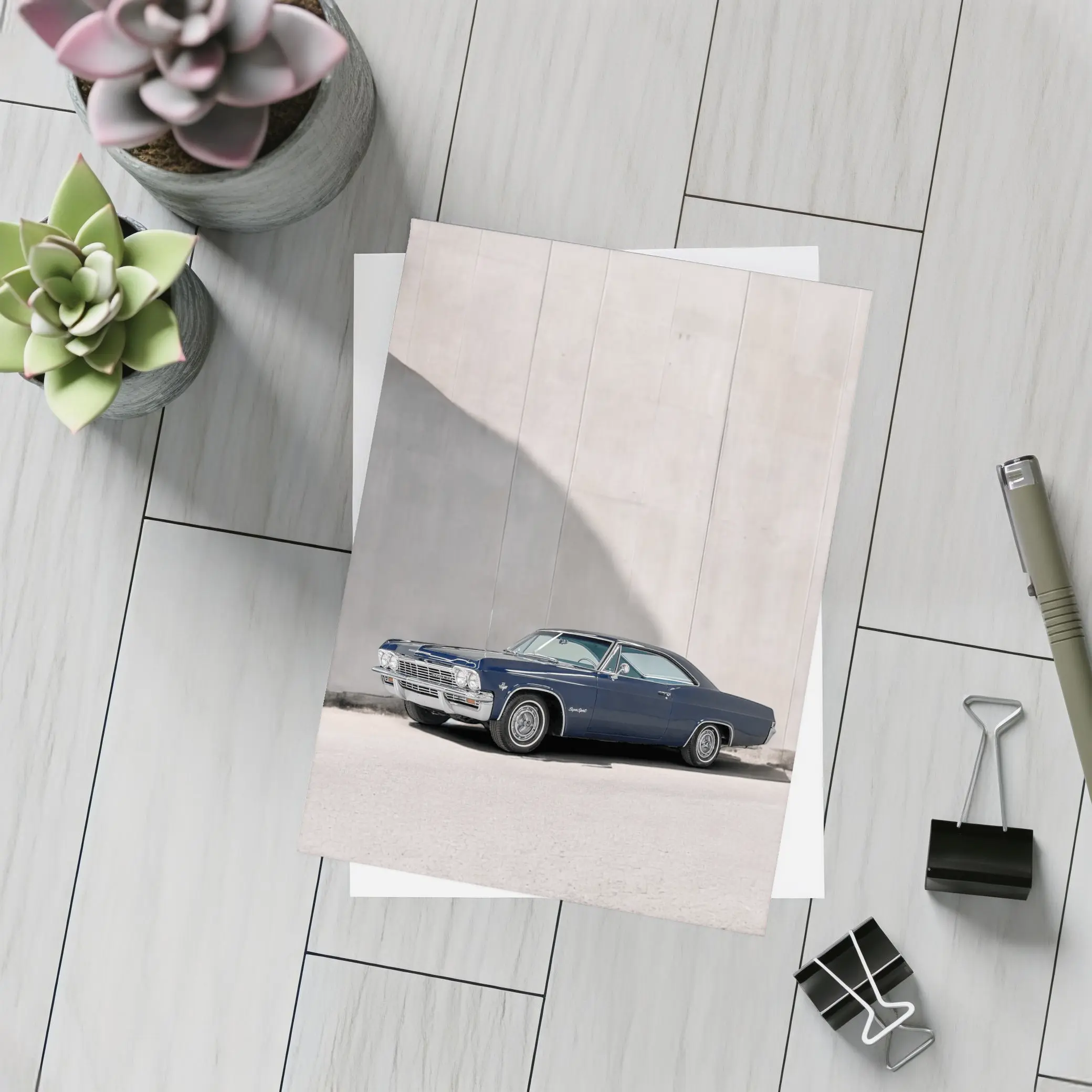 Chevrolet Impala SS Navy Blue Concrete Wall – Postcards