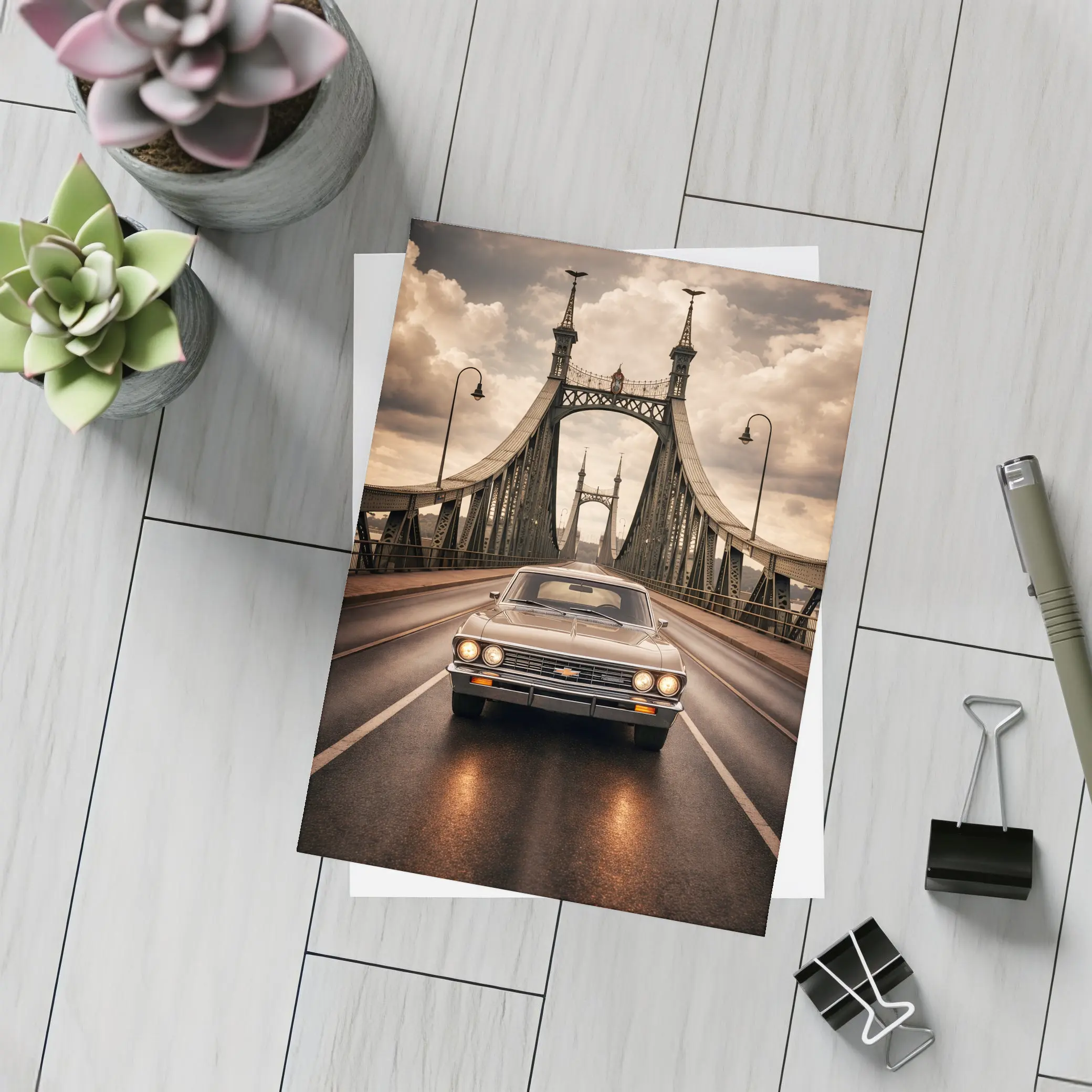 Chevrolet Malibu Classic Car On Bridge – Postcards