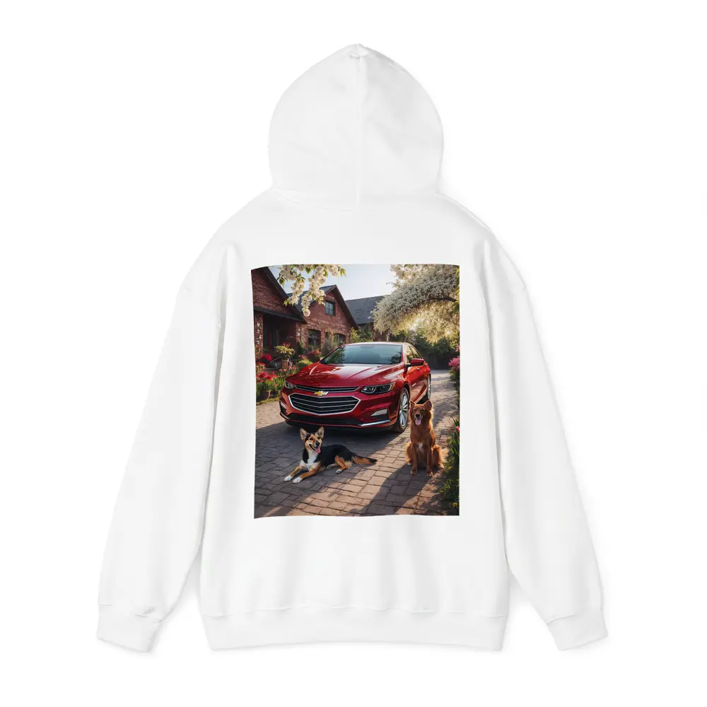 Chevrolet Malibu Red Sedan Dogs Driveway – Hoodies