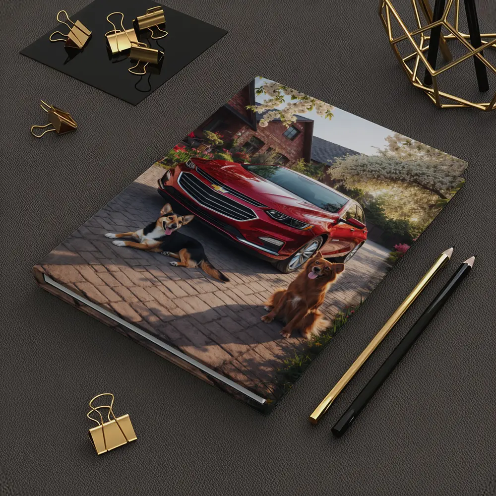 Chevrolet Malibu Red Sedan Dogs Driveway – Notebooks
