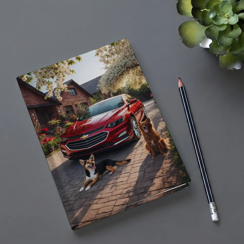 Chevrolet Malibu Red Sedan Dogs Driveway – Notebooks