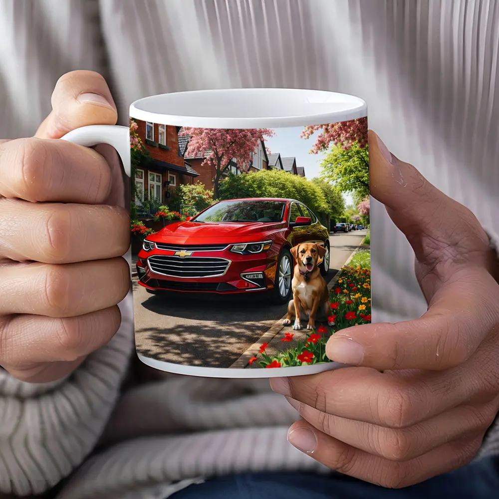 Red Chevrolet Malibu Beagle Suburban Street – Mugs