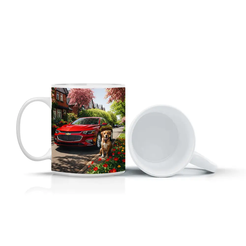 Red Chevrolet Malibu Beagle Suburban Street – Mugs