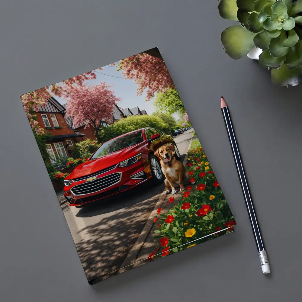 Red Chevrolet Malibu Beagle Suburban Street – Notebooks