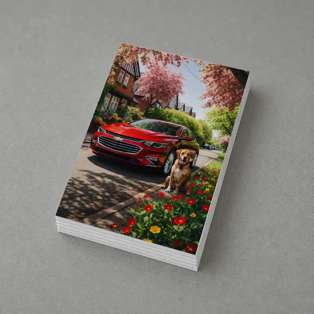 Red Chevrolet Malibu Beagle Suburban Street – Postcards