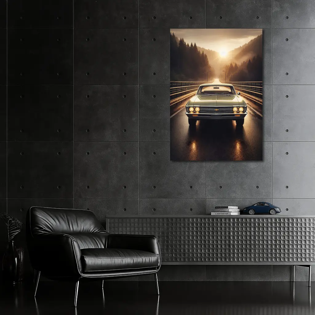 Chevrolet Malibu Classic Car on Forest Road – Wall Art