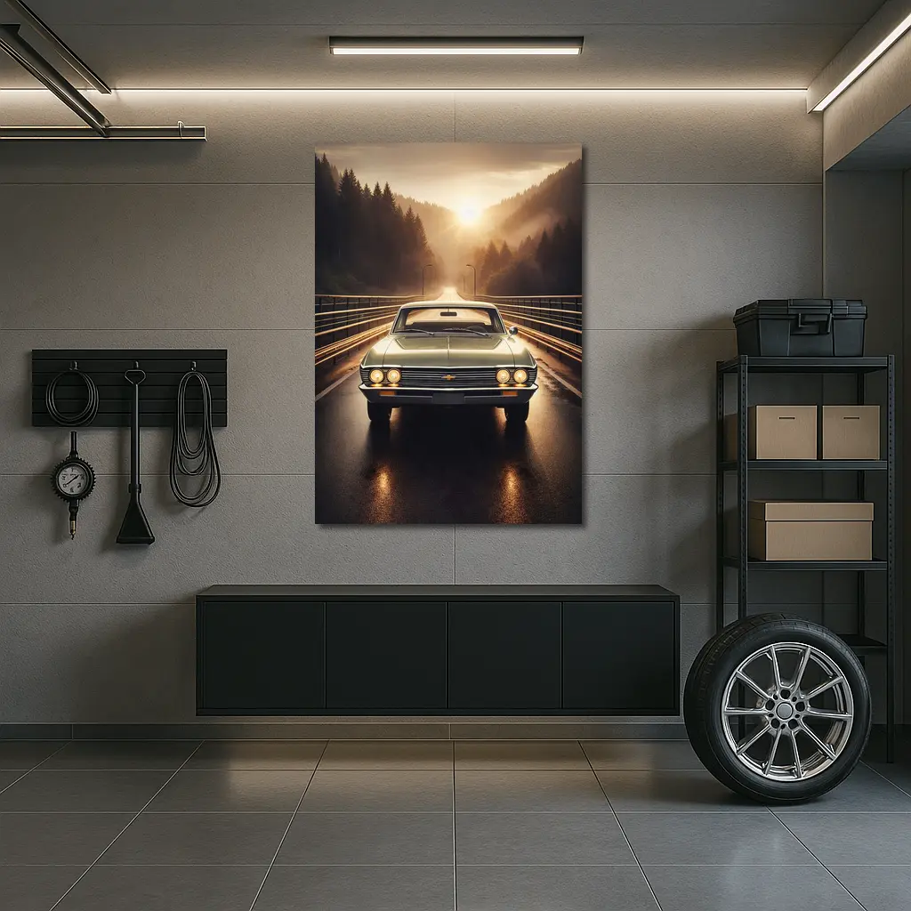 Chevrolet Malibu Classic Car on Forest Road – Wall Art