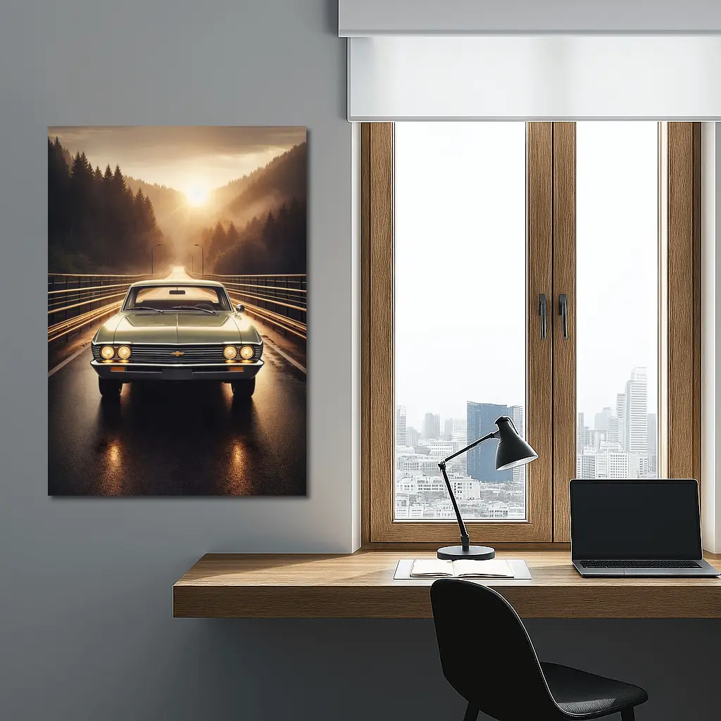 Chevrolet Malibu Classic Car on Forest Road – Wall Art