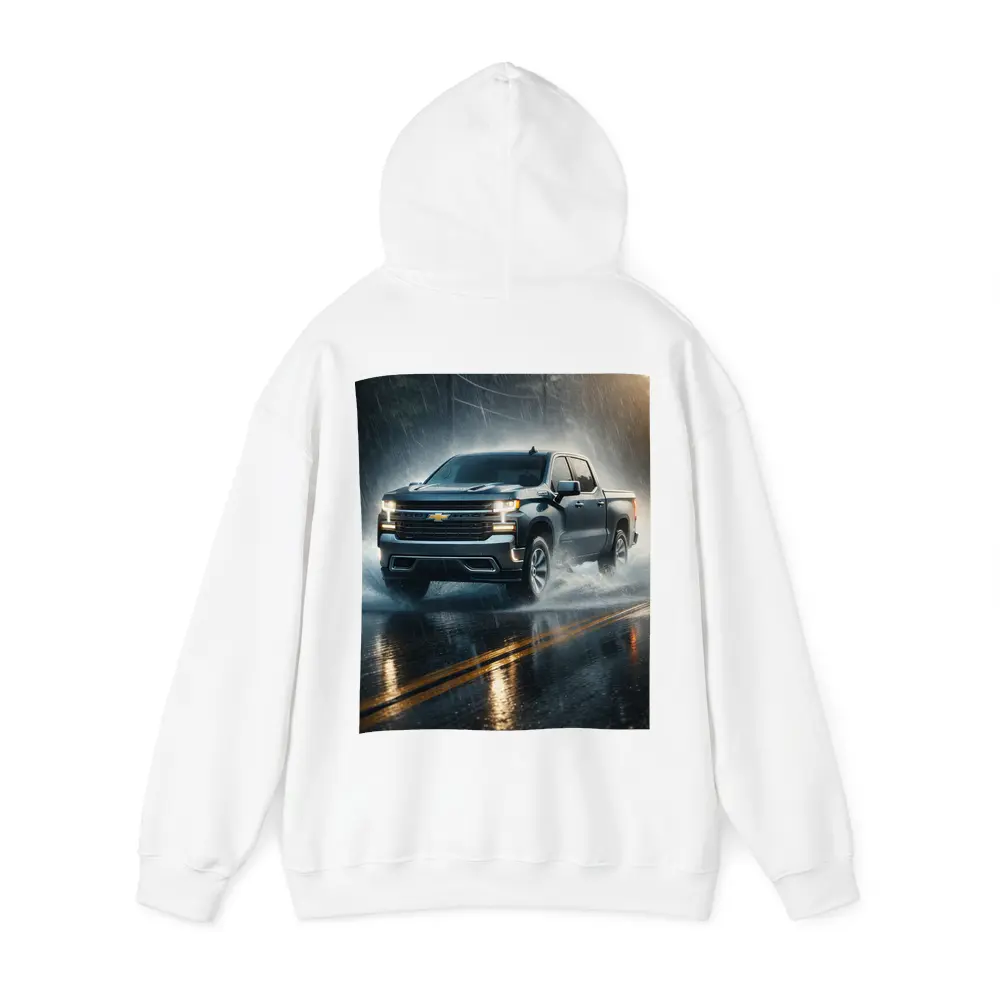 Chevrolet Silverado Driving Through Heavy Rain – Hoodies