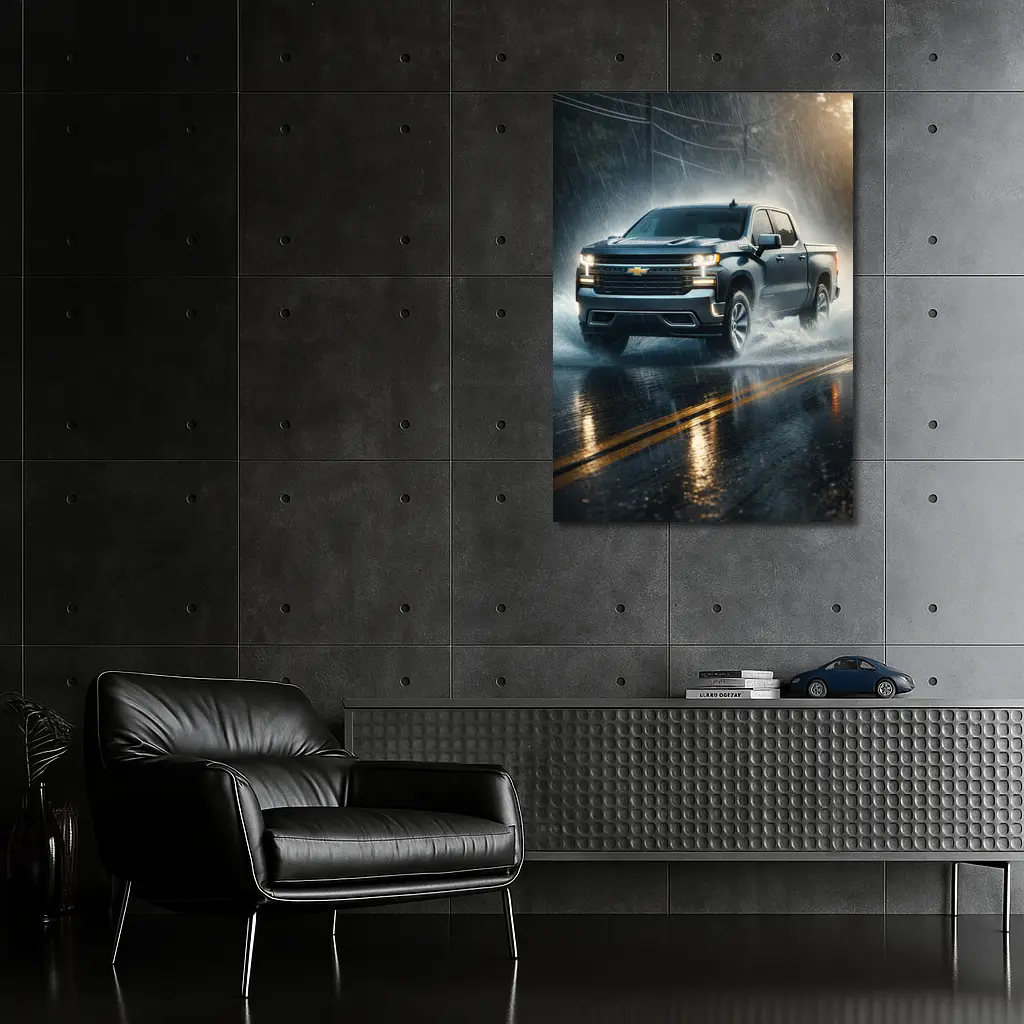 Chevrolet Silverado Driving Through Heavy Rain – Wall Art