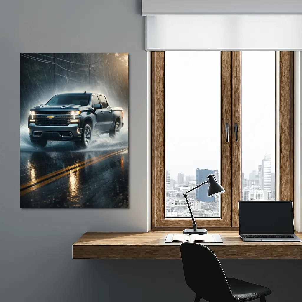 Chevrolet Silverado Driving Through Heavy Rain – Wall Art