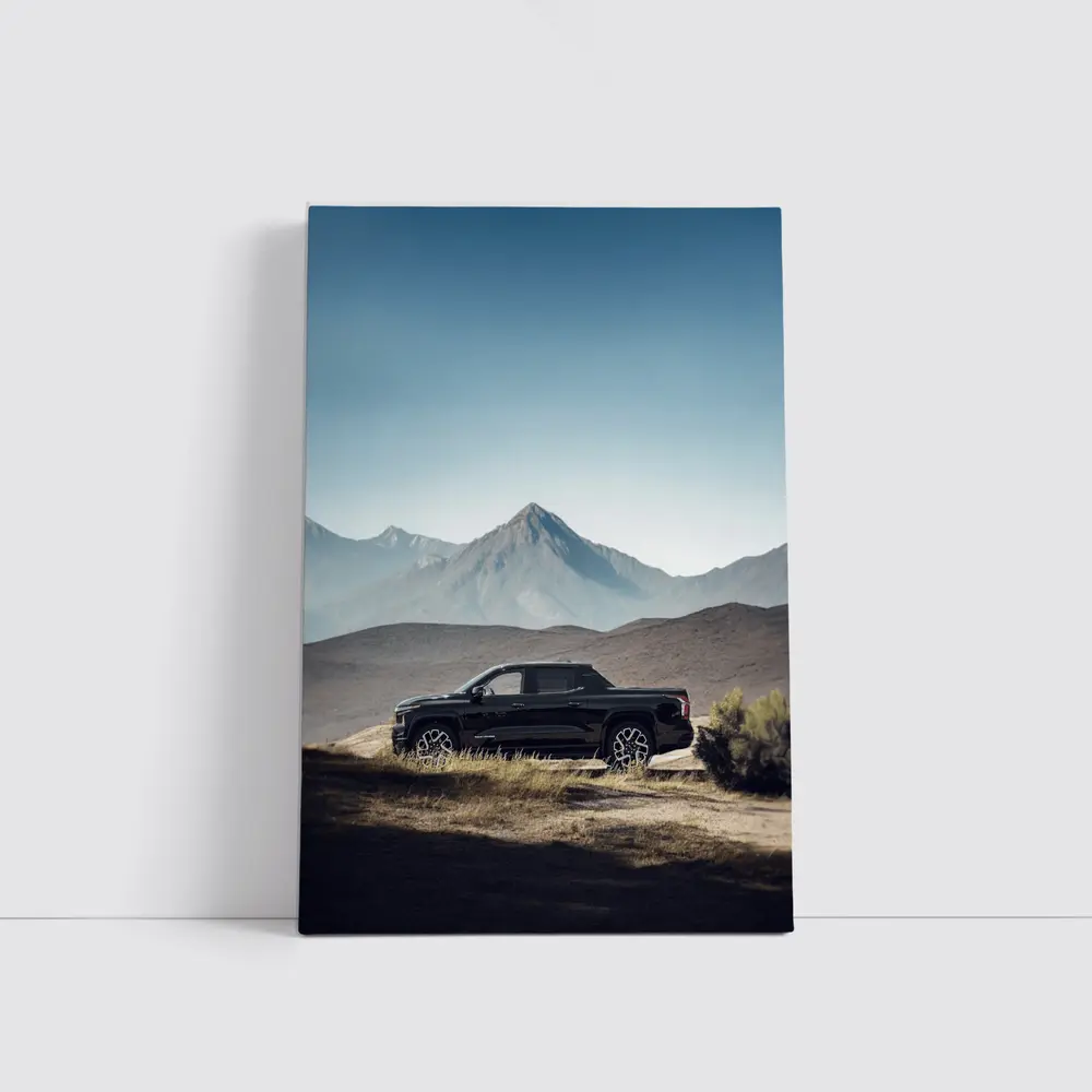 Chevrolet Silverado Black Truck Mountain Landscape – Wall Art
