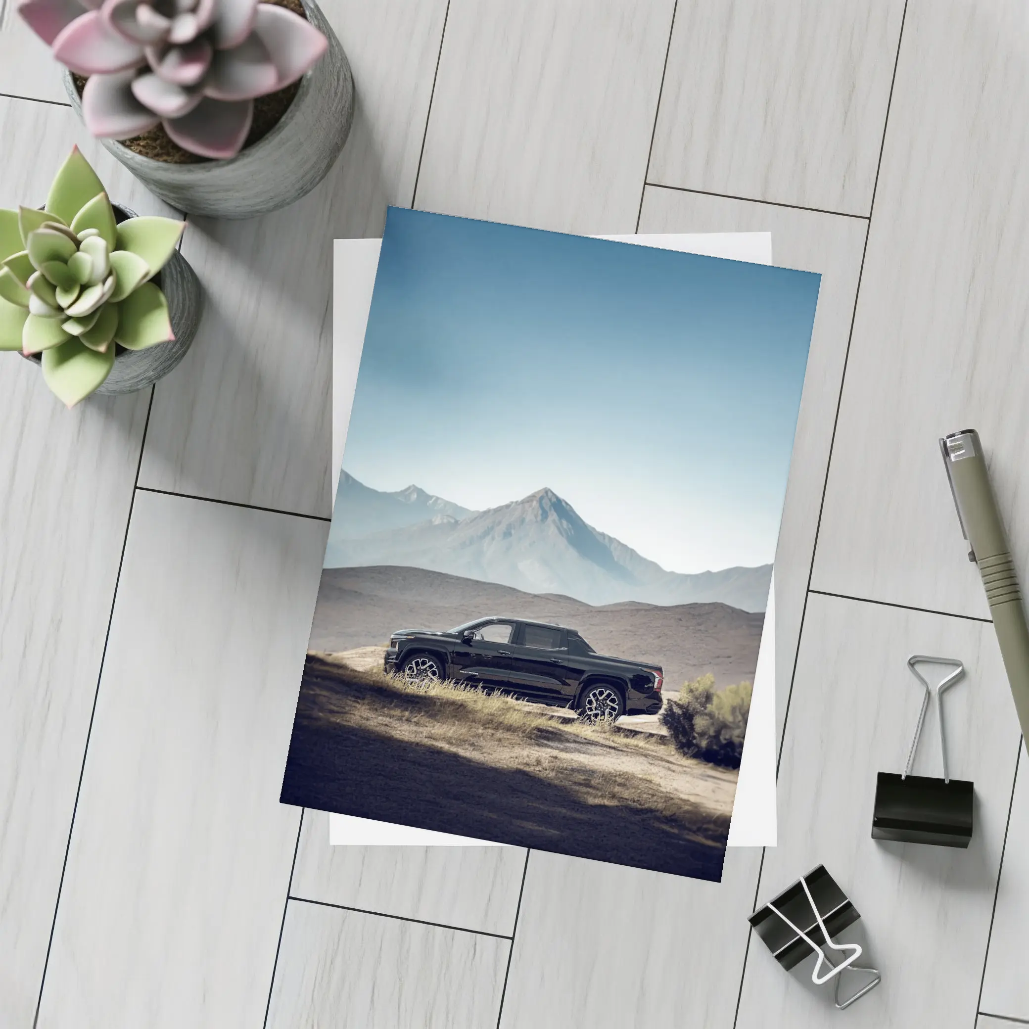 Chevrolet Silverado Black Truck Mountain Landscape – Postcards