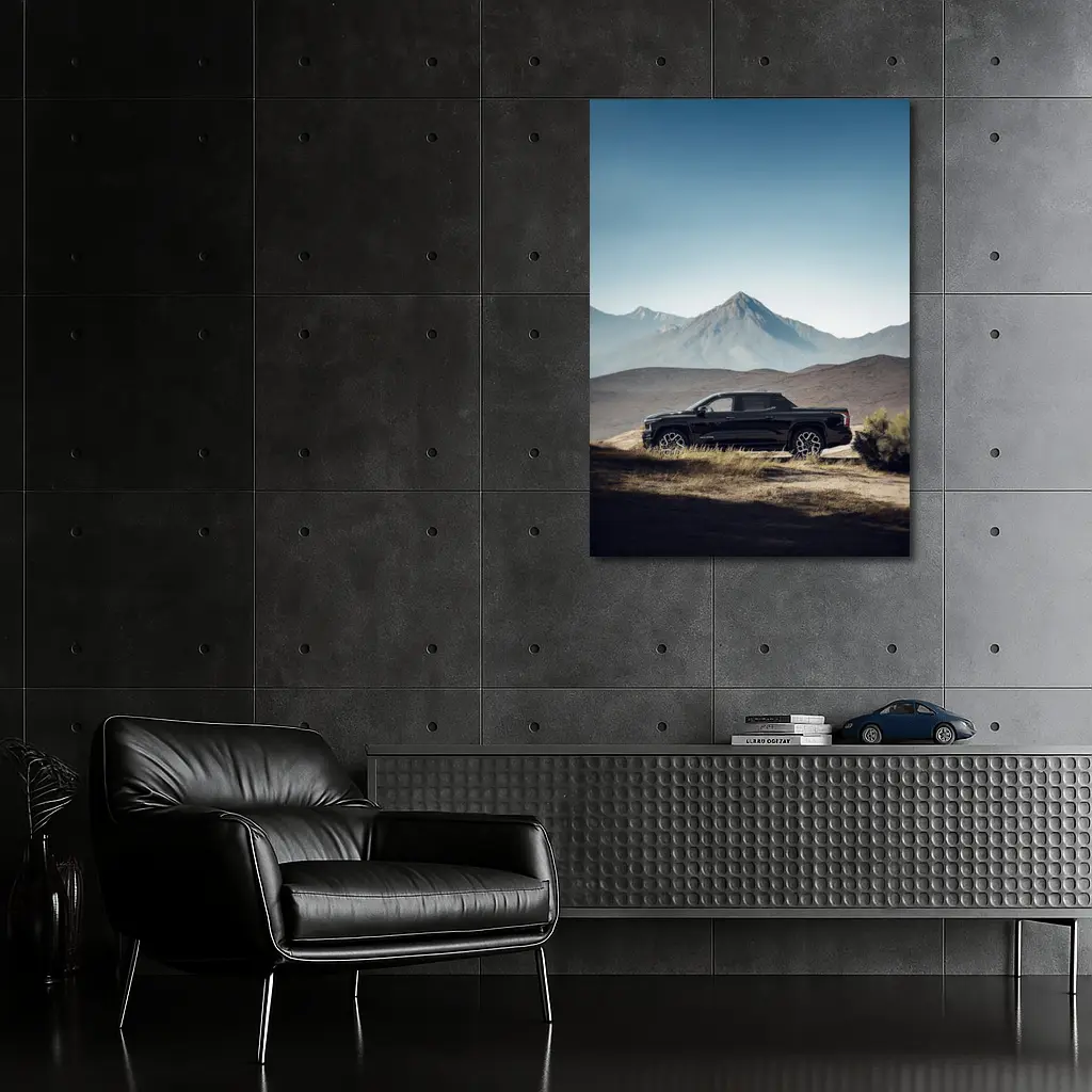 Chevrolet Silverado Black Truck Mountain Landscape – Wall Art