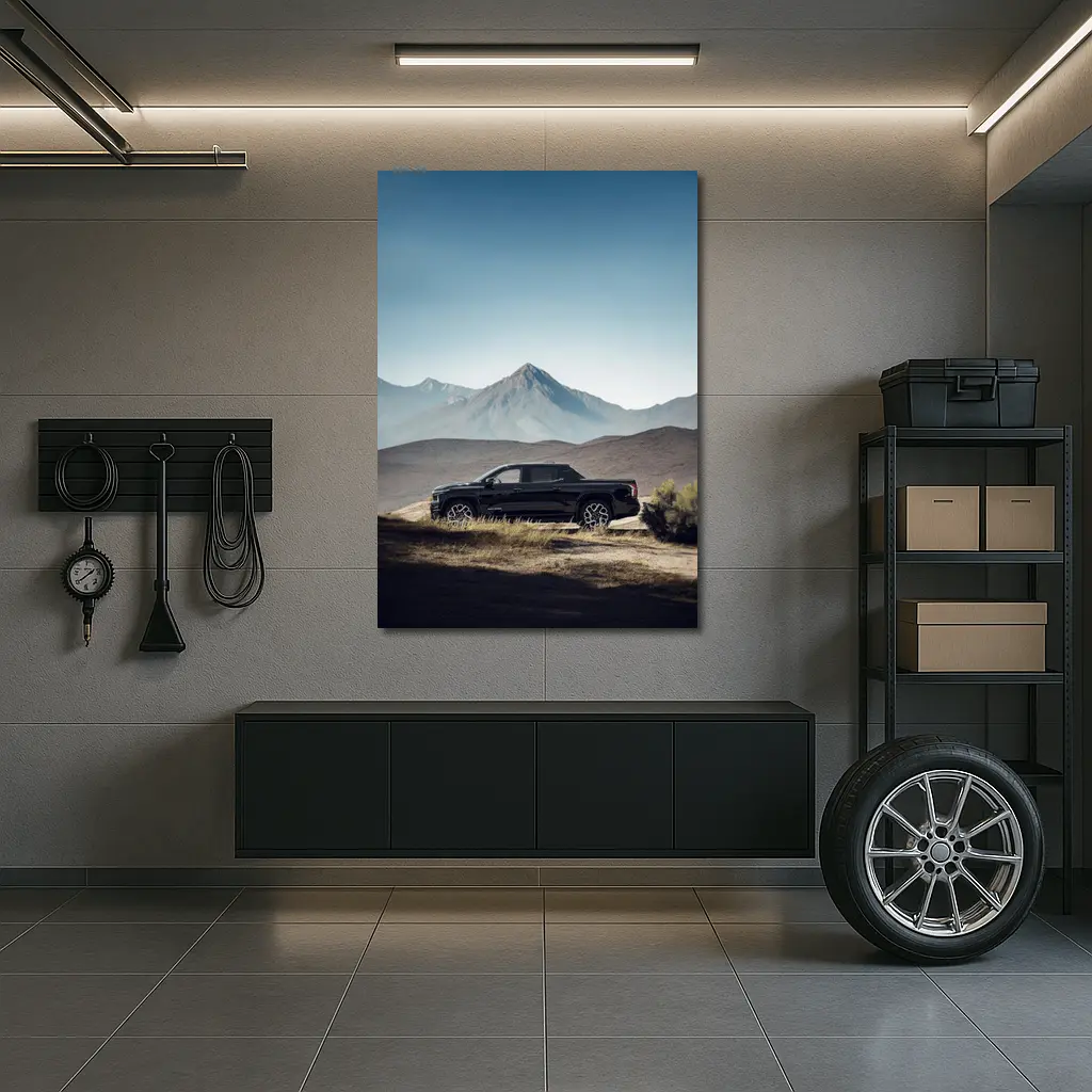 Chevrolet Silverado Black Truck Mountain Landscape – Wall Art
