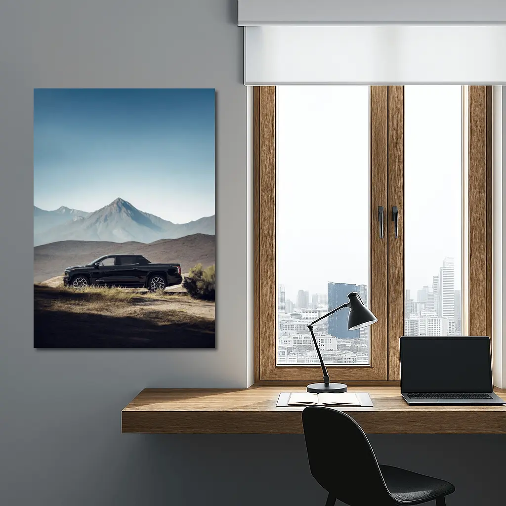 Chevrolet Silverado Black Truck Mountain Landscape – Wall Art