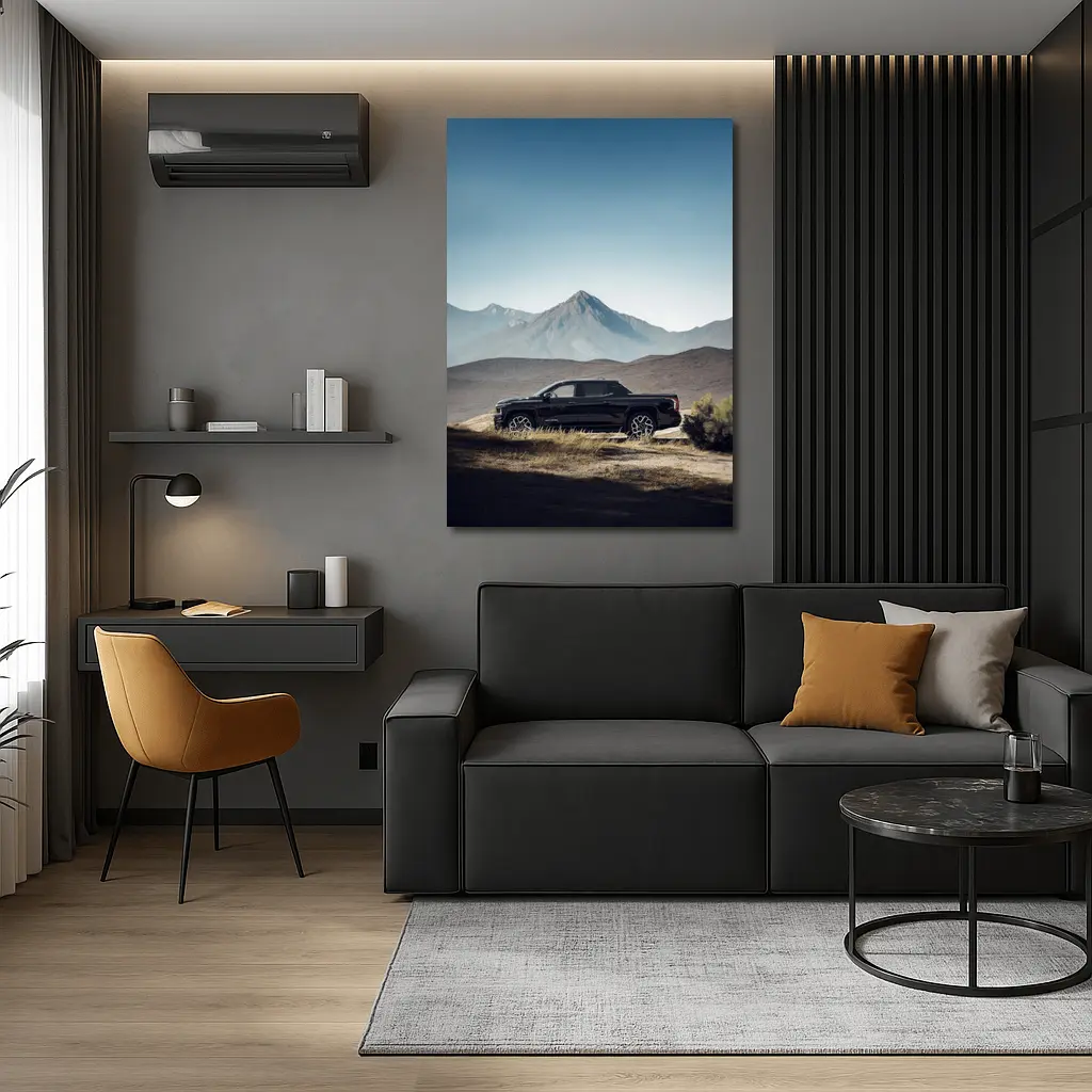 Chevrolet Silverado Black Truck Mountain Landscape – Wall Art