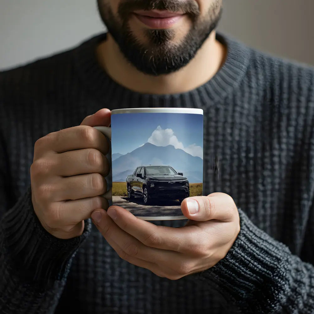 Chevrolet Silverado EV Black Mountain Background – Mugs