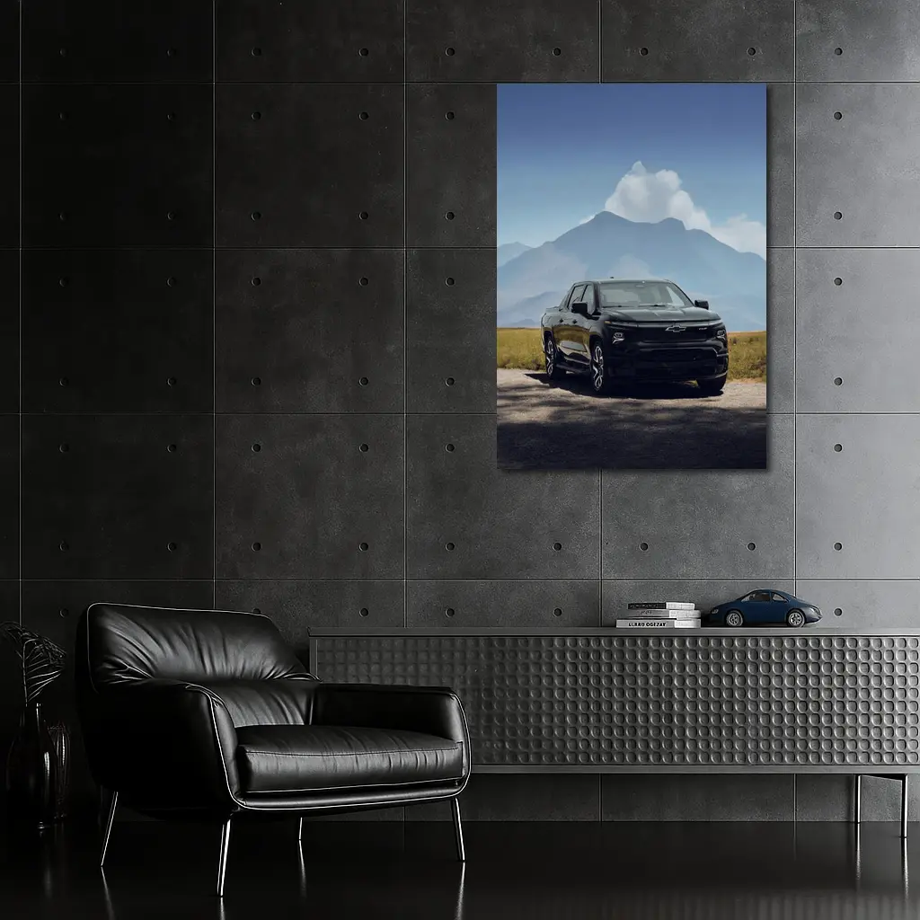 Chevrolet Silverado EV Black Mountain Background – Wall Art