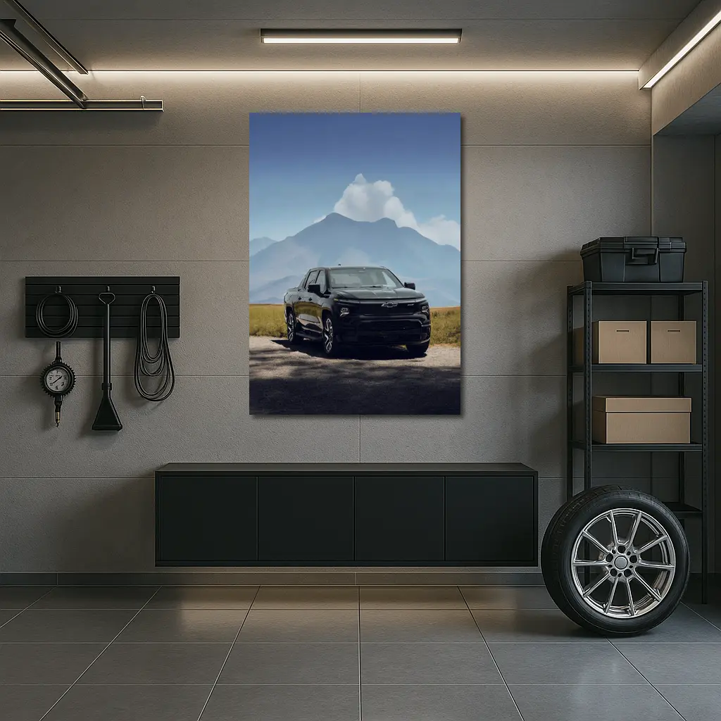 Chevrolet Silverado EV Black Mountain Background – Wall Art
