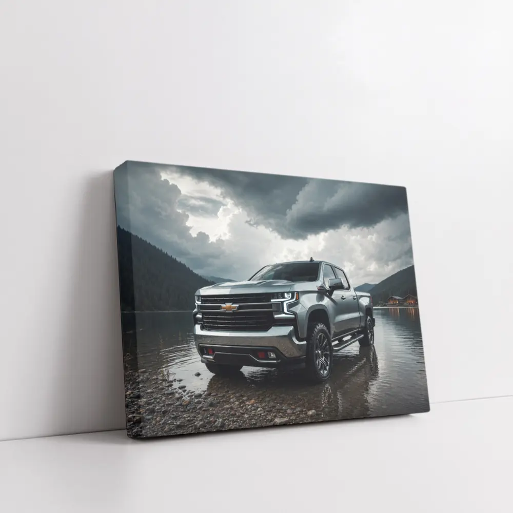 Chevrolet Silverado Parked By Stormy Lake – Wall Art