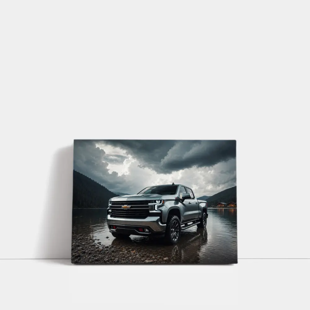 Chevrolet Silverado Parked By Stormy Lake – Wall Art