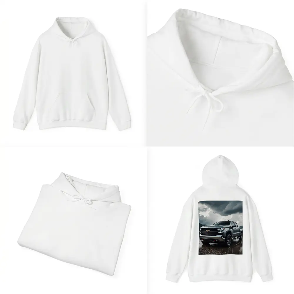 Chevrolet Silverado Parked By Stormy Lake – Hoodies