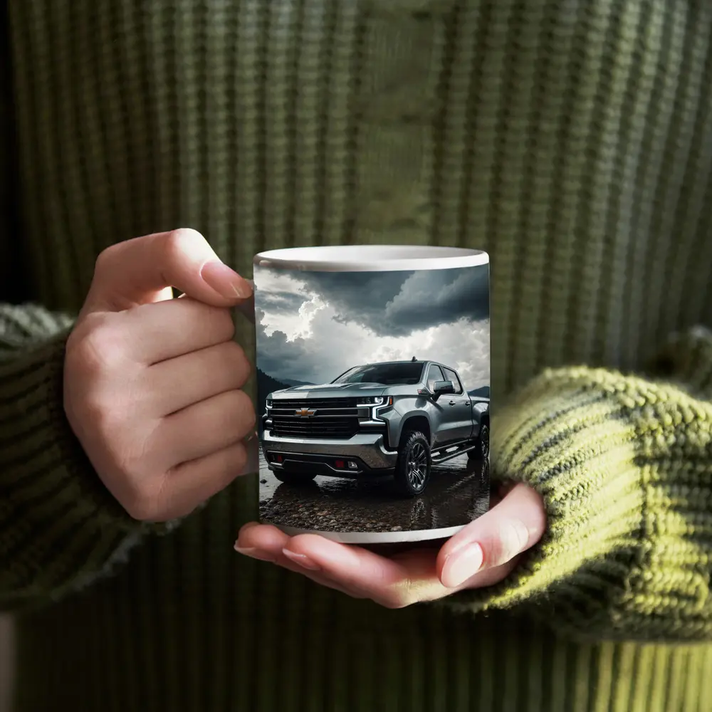 Chevrolet Silverado Parked By Stormy Lake – Mugs