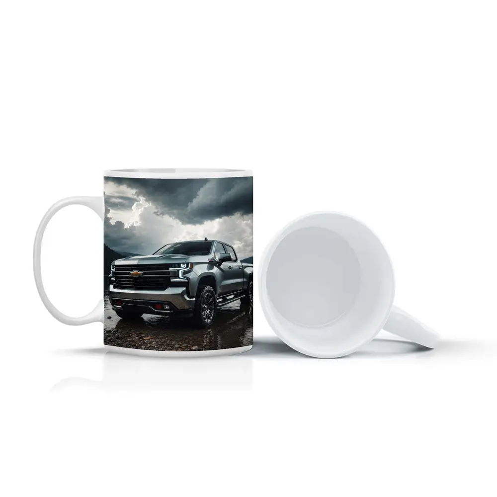 Chevrolet Silverado Parked By Stormy Lake – Mugs
