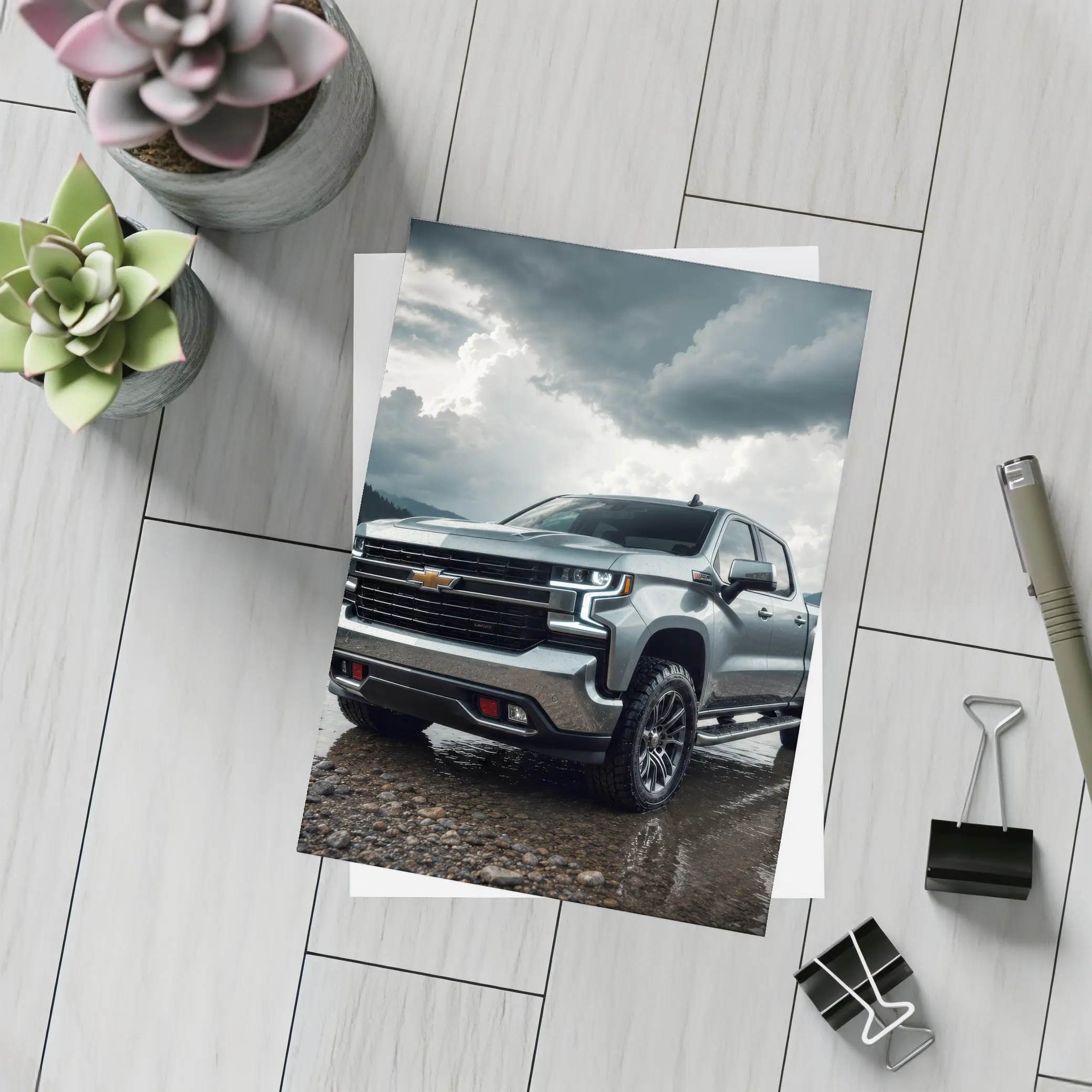 Chevrolet Silverado Parked By Stormy Lake – Postcards