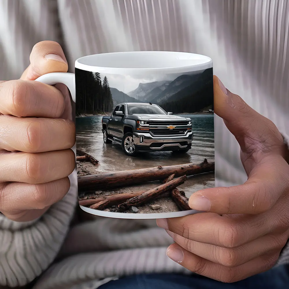 Chevrolet Silverado Parked By Mountain Lake – Mugs